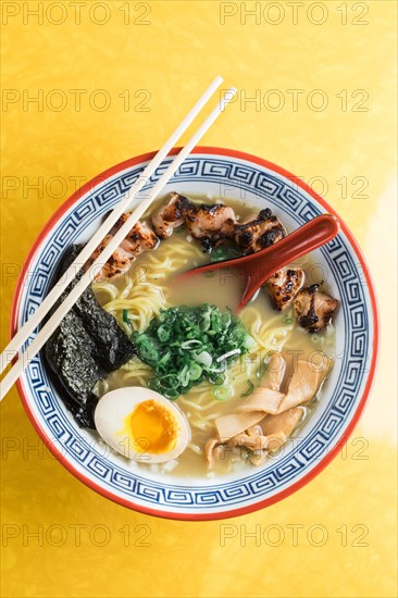 High Angle View of Bowl of Ramen Soup