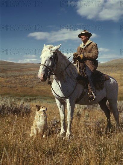 Shepherd with his Horse and Dog on Gravelly Range, Madison County, Montana, USA, Russell Lee, Office of War Information, August 1942