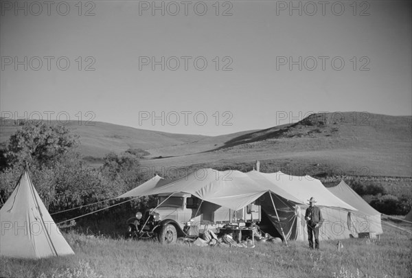 Roundup Camp, Quarter Circle U Roundup, Big Horn County, Montana, USA, Arthur Rothstein, Farm Security Administration, June 1939