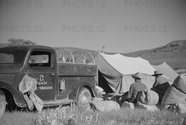 Setting up the Roundup Camp, Quarter Circle U Ranch Roundup, Montana, USA, Arthur Rothstein, Farm Security Administration, June 1939