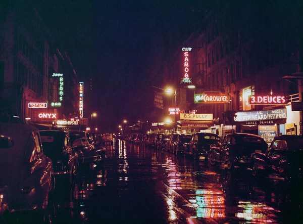 Street Scene at Night, West 52nd Street, New York City, New York, USA, William P. Gottlieb Collection, July 1948