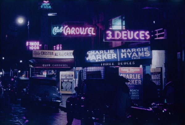 Street Scene at Night, West 52nd Street, New York City, New York, USA, William P. Gottlieb Collection, July 1948