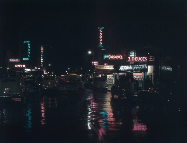 Street Scene at Night, West 52nd Street, New York City, New York, USA, William P. Gottlieb Collection, July 1948