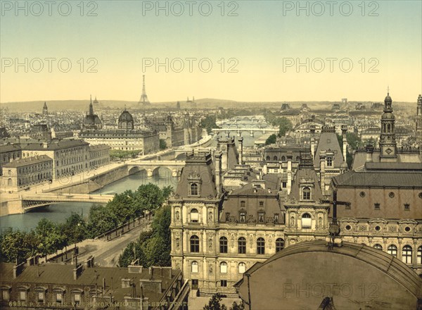 Panorama of the Seven Bridges, Paris, France, Photochrome Print, Detroit Publishing Company, 1900