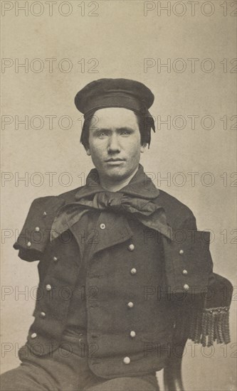 Richard D. Dunphy, former U.S. Navy Sailor with Amputated Arms, was Coal Heaver aboard USS Hartford during American Civil War and was Wounded during Battle of Mobile Bay, Awarded Congressional Medal of Honor, Portrait by Samuel Masury, 1860's