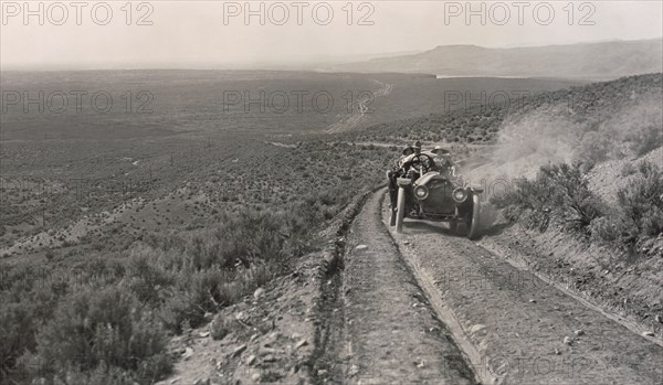 Three Hunters Traveling through Countryside in Thomas Flyer Automobile, Idaho, USA, Otto M. Jones, 1912