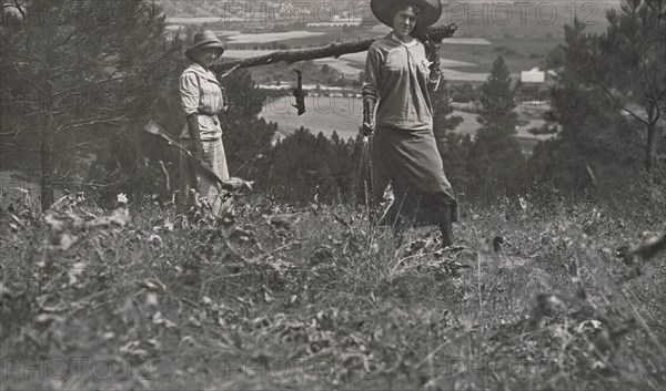 Women Hunters with Squirrel, Making fun of their Small Game Catch, Idaho, USA, Otto M. Jones, 1912