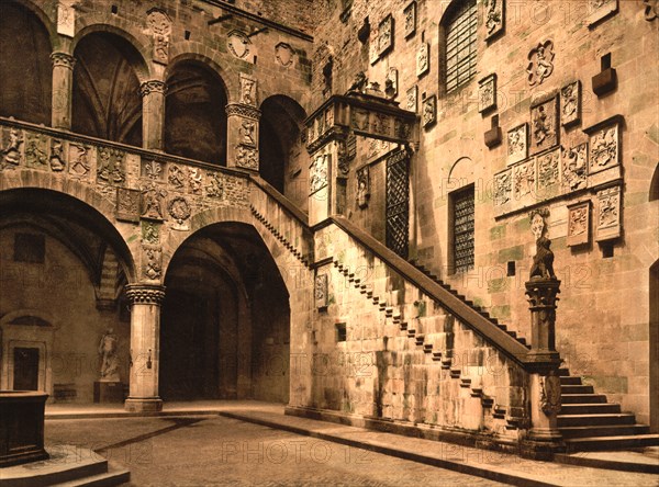 Courtyard, Bargello Museum, Florence, Italy, Photochrome Print, Detroit Publishing Company, 1900