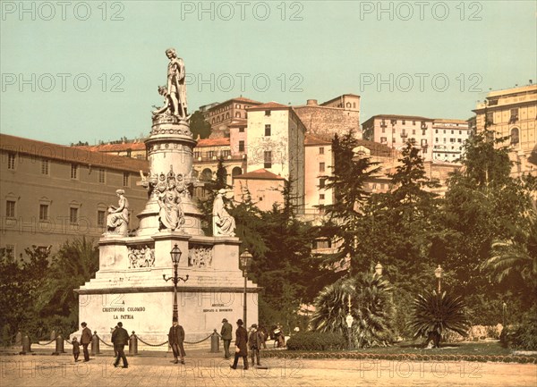 Columbus Monument, Genoa, Italy, Photochrome Print, Detroit Publishing Company, 1900