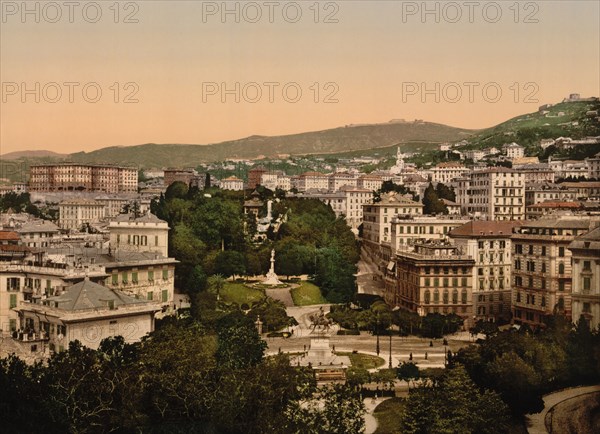 Piazza Corvetto, Acquasola Park, Genoa, Italy, Photochrome Print, Detroit Publishing Company, 1900