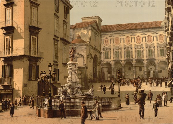 Piazzetta Monteoliveto, Naples, Italy, Photochrome Print, Detroit Publishing Company, 1900
