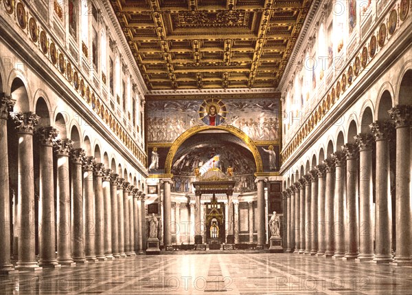 Interior, St. Paul's, Rome, Italy, Photochrome Print, Detroit Publishing Company, 1900