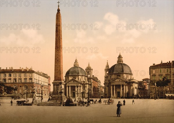 Piazza del Popolo, Rome, Italy, Photochrome Print, Detroit Publishing Company, 1900