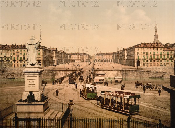 Victor Emmanuel Place (Piazza Vittorio Veneto), Turin, Italy, Photochrome Print, Detroit Publishing Company, 1900