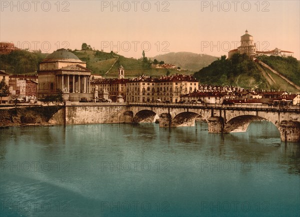 Churches of Gran Madre di Dio (left) and Monte dei Cappuccini (right), Turin, Italy, Photochrome Print, Detroit Publishing Company, 1900