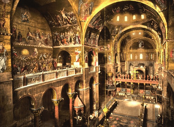 Interior of St. Marks, Venice, Italy, Photochrome Print, Detroit Publishing Company, 1900