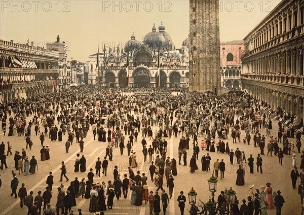 Concert, St. Mark's, Place, Venice, Italy, Photochrome Print, Detroit Publishing Company, 1900