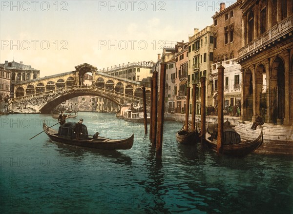 Rialto Bridge, Venice, Italy, Photochrome Print, Detroit Publishing Company, 1900