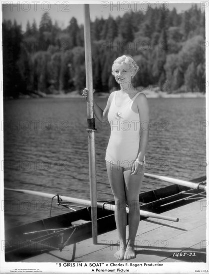Unidentified Actress, Full-Length Portrait Standing with Oar, on-set of the Film, "8 Girls in a Boat", Paramount Pictures, 1934