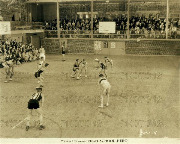 High School Basketball Game, on-set of the Silent Film, "High School Hero", Fox Film Corporation, 1927