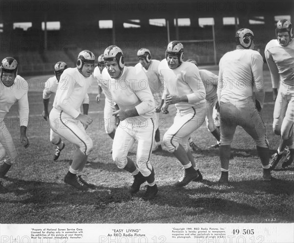 Football Practice, on-set of the Film, "Easy Living", RKO Radio Picture, 1949