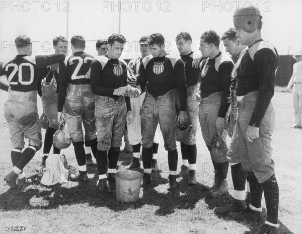 Football Practice, on-set of the Film, "The All-American", Universal Pictures, 1932