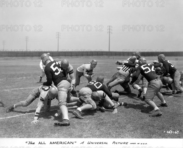 Football Game, on-set of the Film, "The All-American", Universal Pictures, 1932