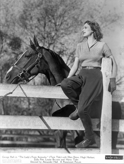 Actress Ellen Drew, Publicity Portrait with Horse for the film, "The Lady's from Kentucky", Paramount Pictures, 1939