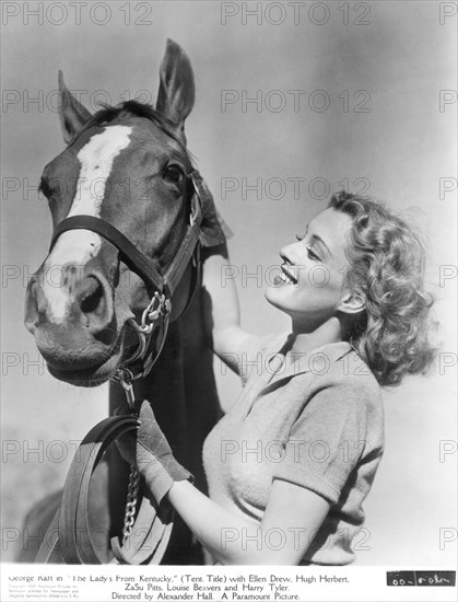 Actress Ellen Drew, Publicity Portrait with Horse for the film, "The Lady's from Kentucky", Paramount Pictures, 1939