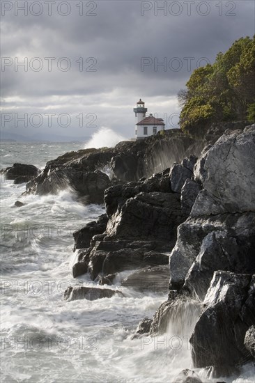 Light House and Rocky Shore, Washington, USA