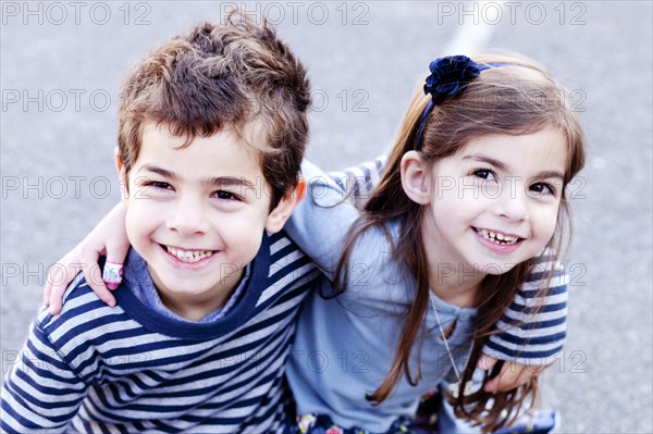 Smiling Boy and Girl, High Angle View