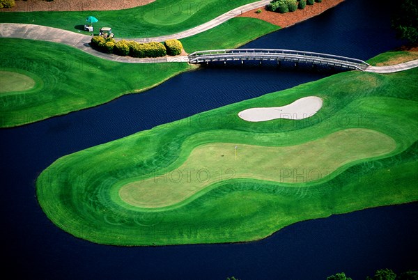 Golf Course and Water Hazard, High Angle View