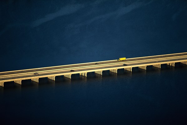 Lonely Bridge, Causeway Across Powell Lake, Utah, USA, High Angle View