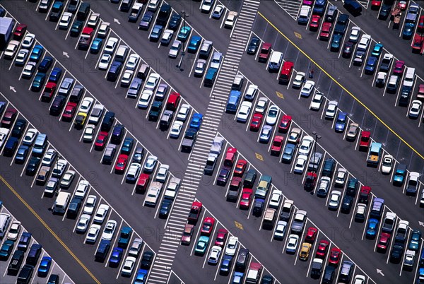 Parking Lot Filled with Cars, High Angle View