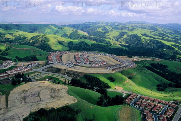 Housing and Mountains, High Angle View