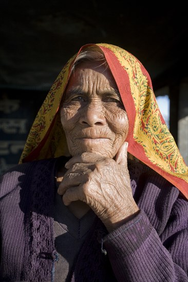 Portrait of Old Wrinkled Indian Woman