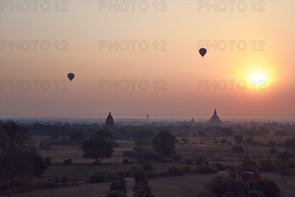 Hot Air Balloons Above Ancient Temples at Sunrise, Bagan, Myanmar