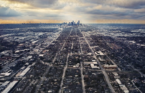 Skyline and Surrounding Landscape with Dramatic Sky, Houston, Texas, USA