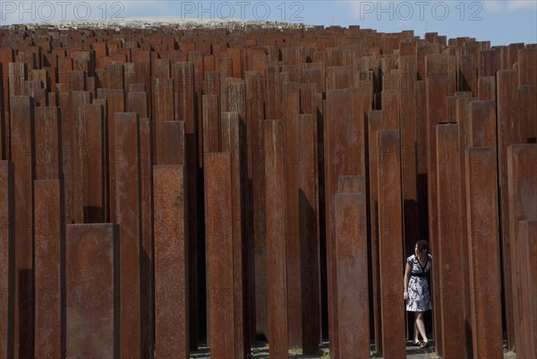 Girl Standing Amongst Rusted Iron Pillars