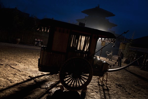 Traditional Chinese Carriage on Movie Set, Silhouette, Beijing, China