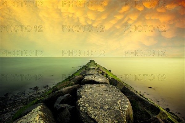 Jetty and Calm Sea With Dramatic Sky, Stratford, Connecticut, USA