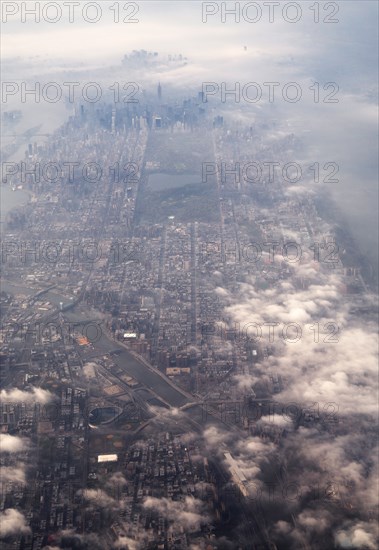 New York City, USA Through Clouds, High Angle View