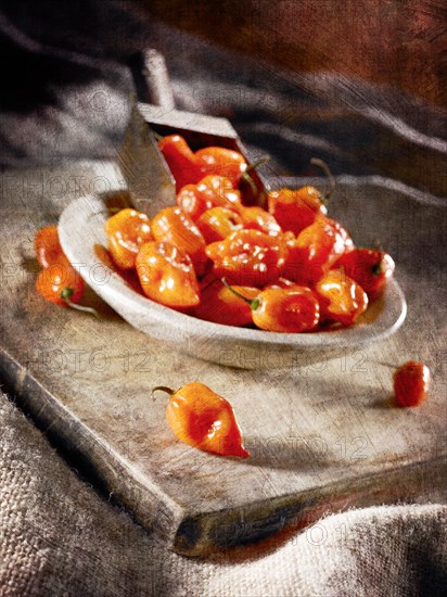 Habanero Peppers in Wood Bowl