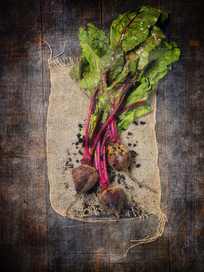 Fresh Beets on Burlap Fabric