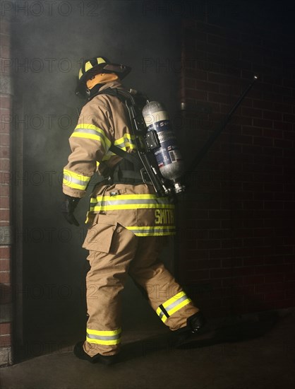 Fireman Entering Smoky Doorway