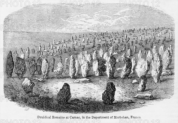 Druidical Remains at Carnac, in the Department of Morbehan, France, Illustration from John Cassell's Illustrated History of England, Vol. I from the earliest period to the reign of Edward the Fourth, Cassell, Petter and Galpin, 1857
