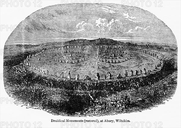 Druidical Monuments (restored), at Abury, Witshire, Illustration from John Cassell's Illustrated History of England, Vol. I from the earliest period to the reign of Edward the Fourth, Cassell, Petter and Galpin, 1857