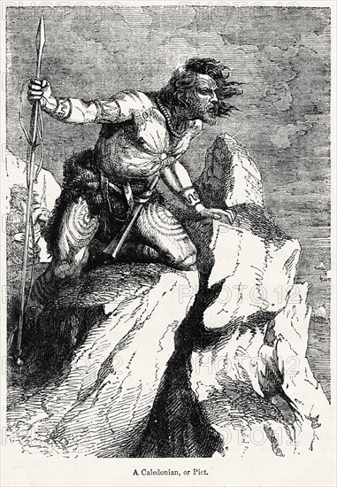 A Caledonian, or Pict, Illustration from John Cassell's Illustrated History of England, Vol. I from the earliest period to the reign of Edward the Fourth, Cassell, Petter and Galpin, 1857