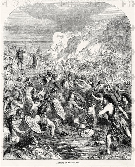 Landing of Julius Caesar, Illustration from John Cassell's Illustrated History of England, Vol. I from the earliest period to the reign of Edward the Fourth, Cassell, Petter and Galpin, 1857