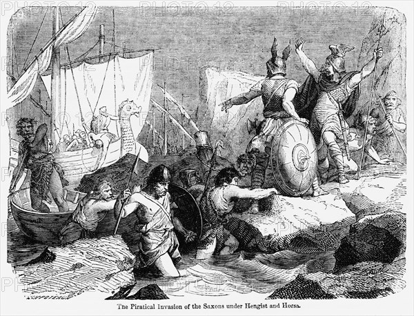 The Piratical Invasion of the Saxons under Hengist and Horsa, Illustration from John Cassell's Illustrated History of England, Vol. I from the earliest period to the reign of Edward the Fourth, Cassell, Petter and Galpin, 1857